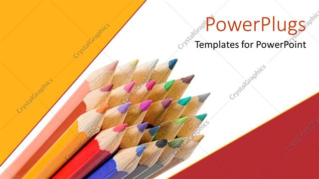  Presentation with pencils - Sharpened colorful pencils on geometric patterned yellow, white and red background