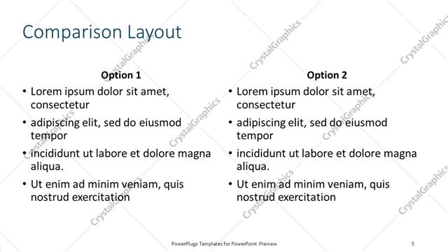 Comparison presentation slide layout