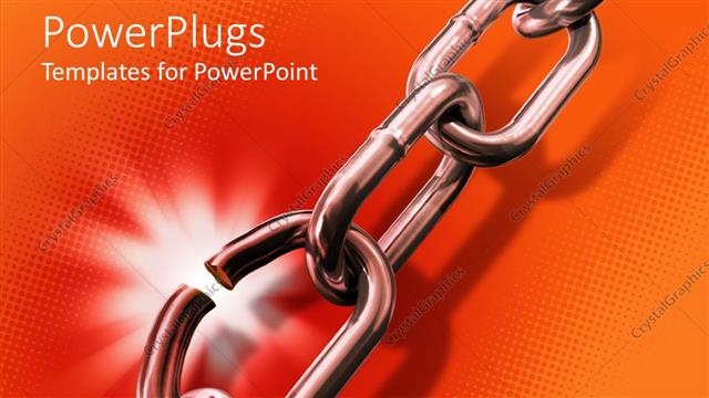  Presentation with shining - Shining metal chain with broken link on orange background