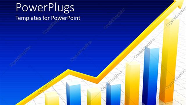  Presentation with blue gold - Shinning gold arrow sign over a blue and gold bar chart