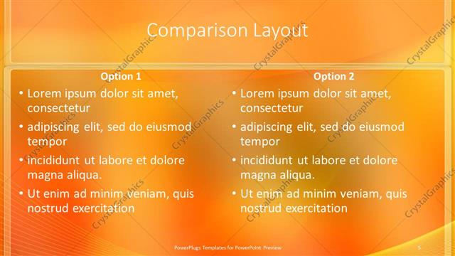 Comparison presentation slide layout