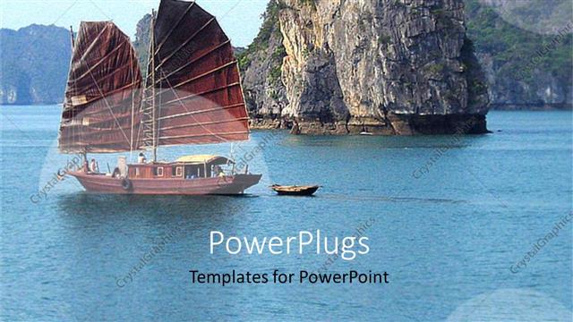  Presentation with sailing - A ship sailing in the sea along with a boat