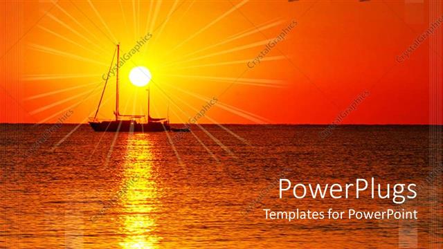  Presentation with sailing ship - A ship sailing in the sea with sun in the background