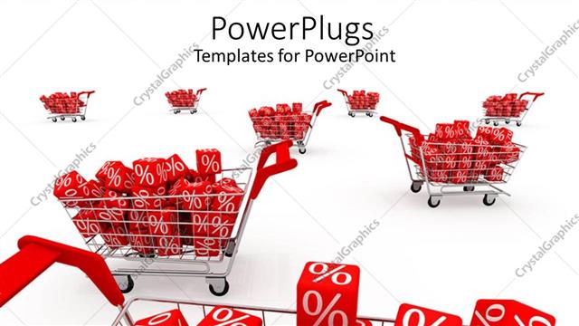  Presentation with percentage - Shopping carts with discount percent red cubes with white percentage sign