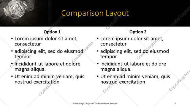 Comparison presentation slide layout