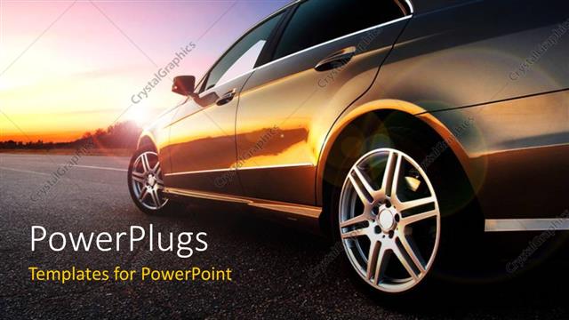  Presentation with road light - Side view of a car on a plain road with light reflecting on it