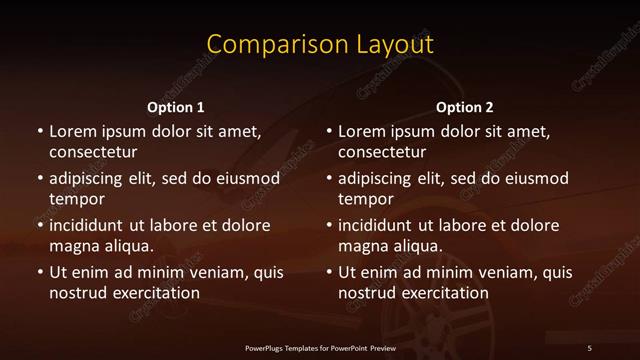 Comparison presentation slide layout