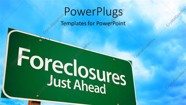  Presentation with foreclosure - A sign of foreclosures with clouds in the background