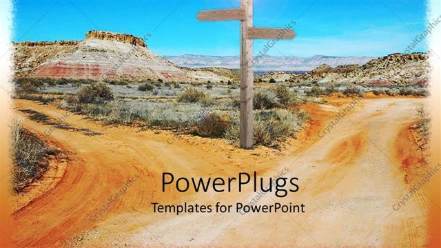  Presentation with two roads - A sign post pointing to two opposite directions in the middle of two roads