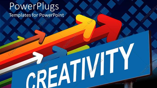 Presentation with creativity - Sign post reads creativity with several colored arrows pointing in a direction