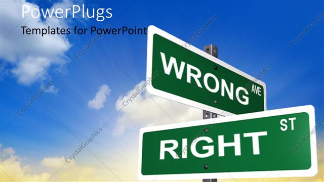  Presentation with landscape - Sign post with right and wrong directions with nature landscape in the background