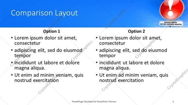 Comparison presentation slide layout