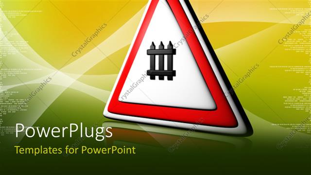  Presentation with railway - A sign of railway crossing with yellowish background
