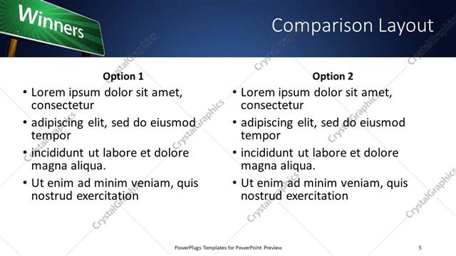 Comparison presentation slide layout