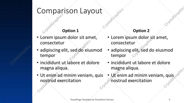 Comparison presentation slide layout