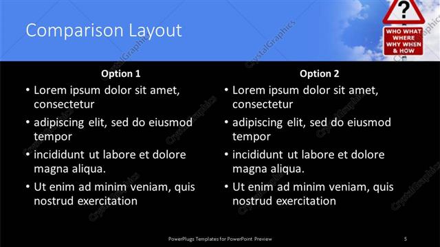 Comparison presentation slide layout
