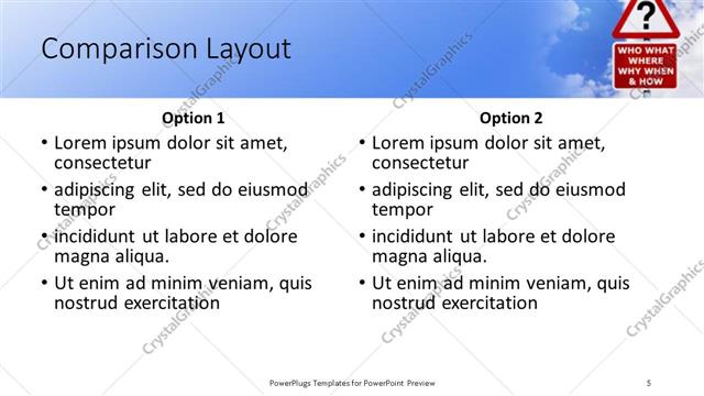 Comparison presentation slide layout