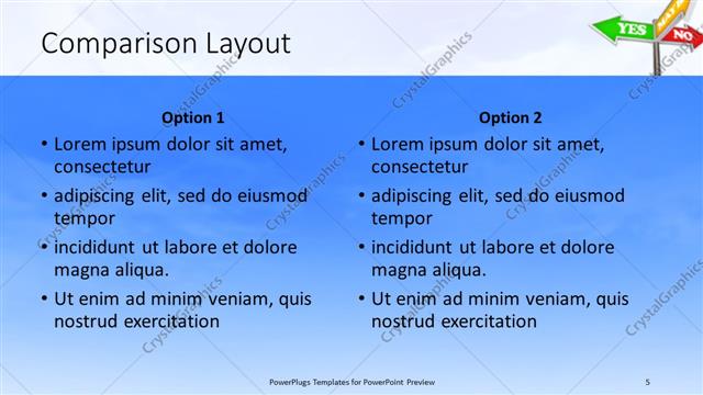 Comparison presentation slide layout