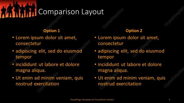 Comparison presentation slide layout