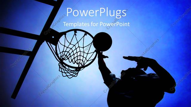  Presentation with basketball court - Silhouette of basketball player in court rising up for a slam dunk