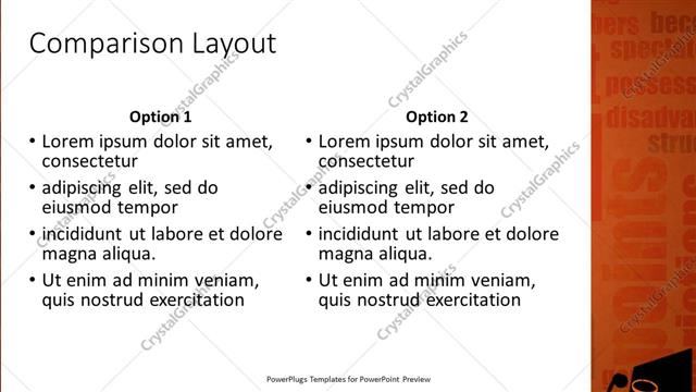Comparison presentation slide layout