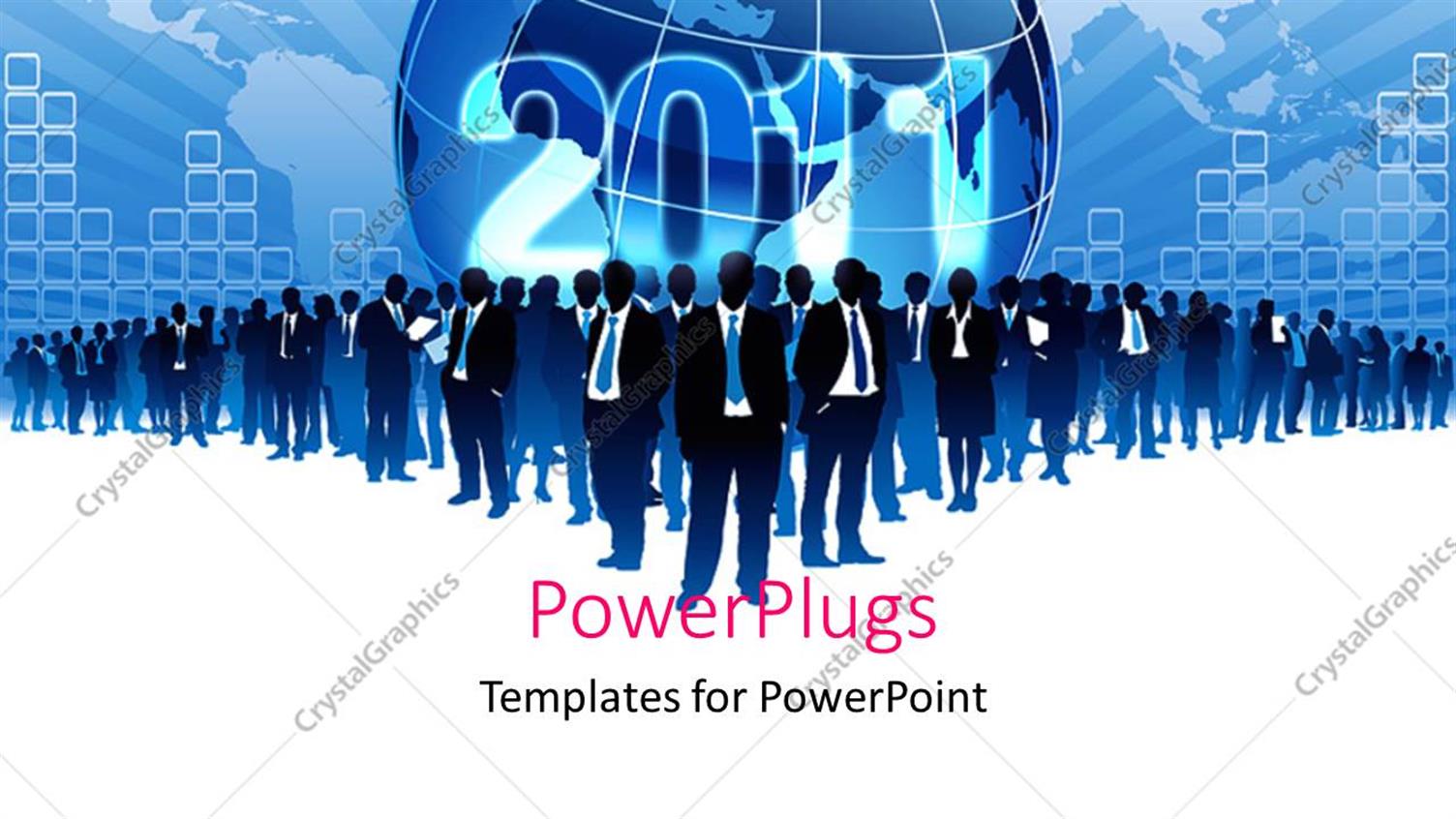 Featuring a Silhouette of Business Men with a 3D Globe in their Centre