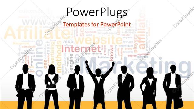  Presentation with business women - A silhouette of business men and women?with different Marketing text