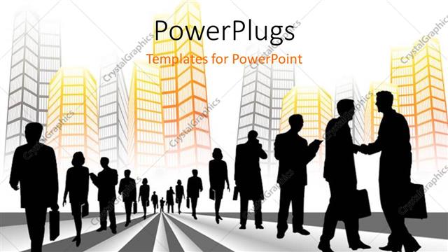  Presentation with business people silhouette - Silhouette of business people on black and white striped background?