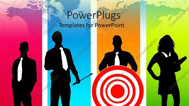  Presentation with business people silhouette - Silhouette of business people with darts and red target?