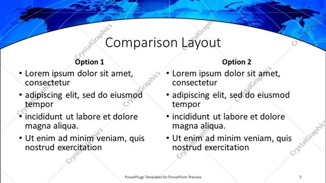 Comparison presentation slide layout
