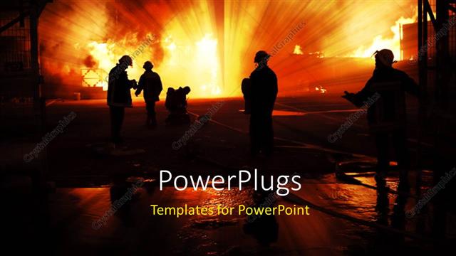  Presentation with fire service - Silhouette of firefighters with fire