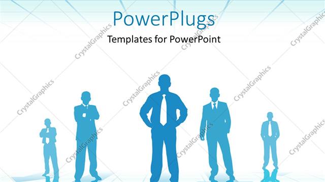 Presentation with leader - A silhouette of five ?business men standing on a reflective floor