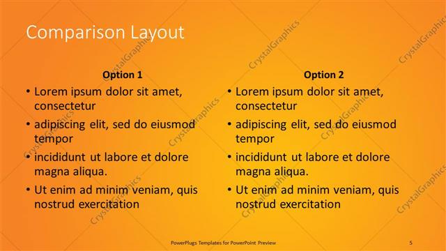 Comparison presentation slide layout