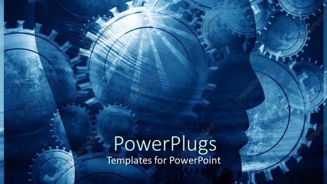  Presentation with gears - Silhouette of a head against a background of gears