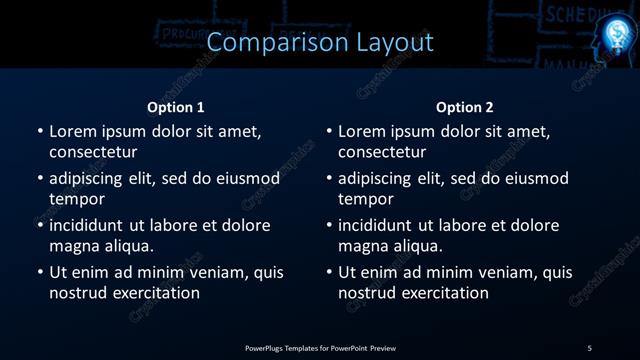 Comparison presentation slide layout