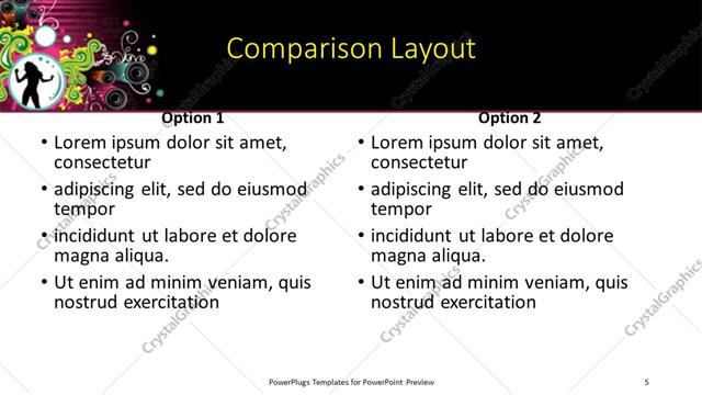 Comparison presentation slide layout