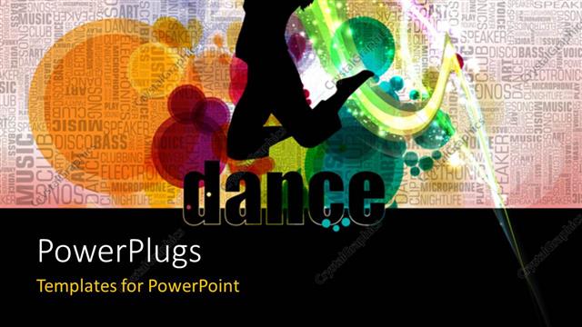  Presentation with colorful music - Silhouette of lady dancing over colorful background with music terms