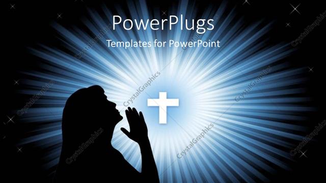  Presentation with worship - A silhouette of a lady praying with a cross