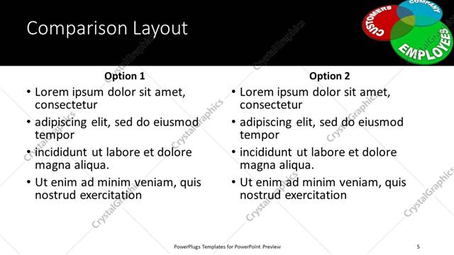 Comparison presentation slide layout