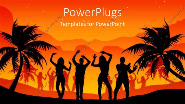  Presentation with palm beach - Silhouette of people dancing on beach with palm trees