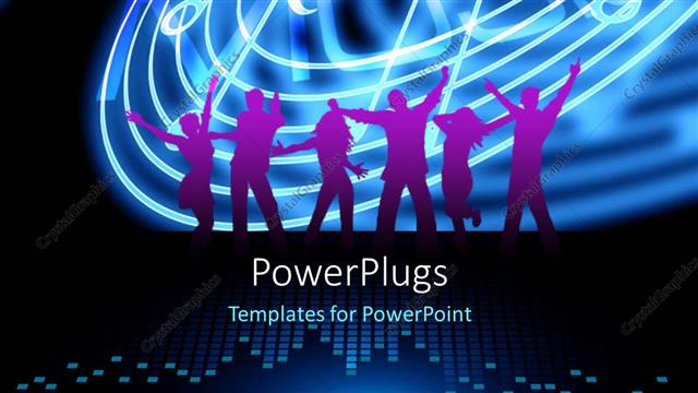  Presentation with music - Silhouette of people dancing on equalizer bars with music notes in background