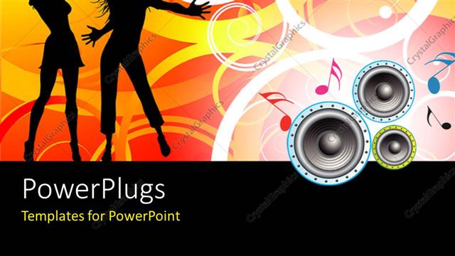  Presentation with speakers - Silhouette of people dancing with music symbols and speakers on florafloral design?