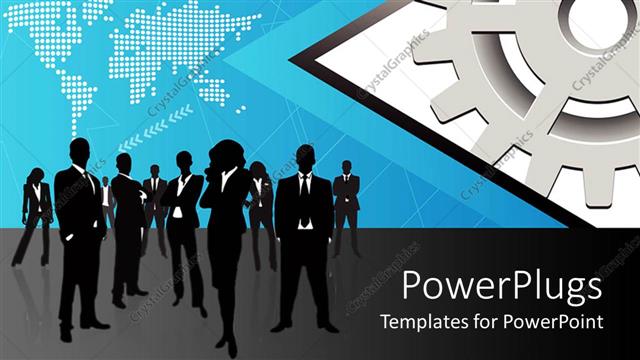  Presentation with world map - Silhouette of?people posing before world map with dots and arrows