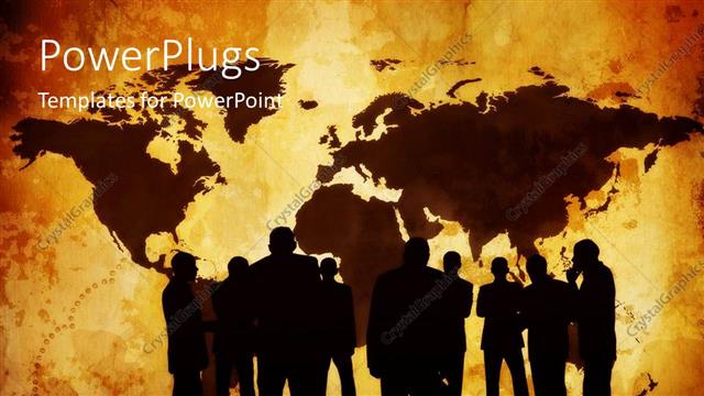  Presentation with map vintage - Silhouette of people stand in front of vintage world map