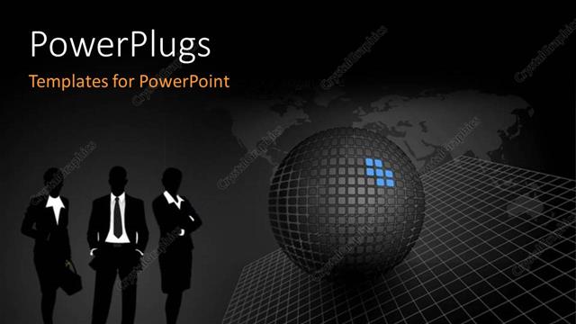  Presentation with corporate - Silhouette of people standing with globe on rising building