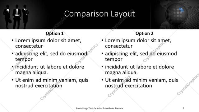 Comparison presentation slide layout