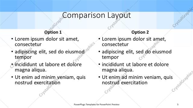 Comparison presentation slide layout