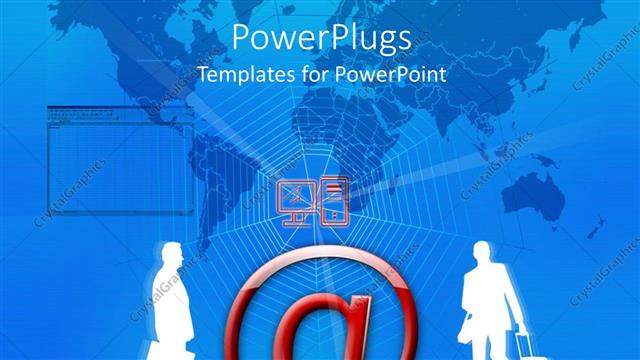  Presentation with email - Silhouette of travelling men with email symbol over world map