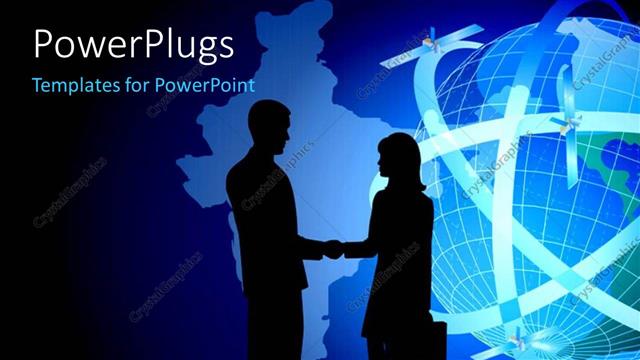  Presentation with business people silhouette - A silhouette of two business people shaking hands in agreement