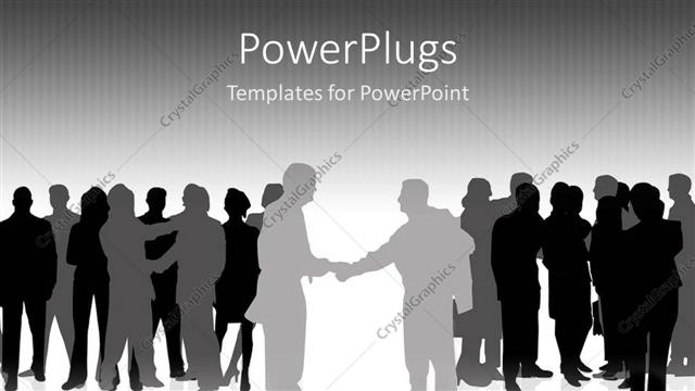  Presentation with shaking hands - Silhouette of two groups with group leaders shaking hands